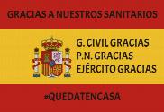 Bandera de España Gracias Sanitarios y Cuerpos del Estado 