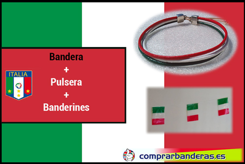 Bandera Italia + banderines plástico + pulsera