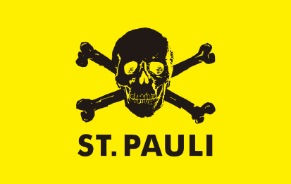 Bandera FC St. Pauli 2 fondo amarillo y calavera negra