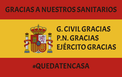 Bandera España Gracias Sanitarios y Cuerpos del Estado 