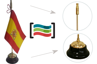Bandera de España sobremesa bordada y mástil base de madera
