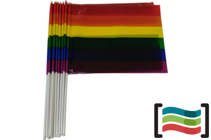 10 Banderas Orgullo Gay de mano plástico con palo 10 uds.
