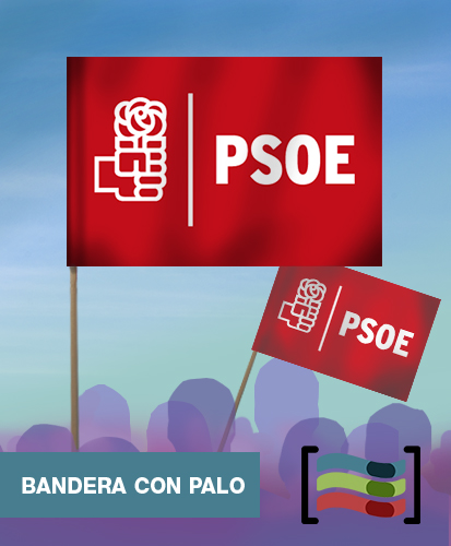 15 Banderas PSOE de mano con palo de Tela