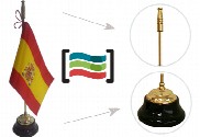 Bandera de España sobremesa bordada y mástil base de madera