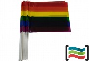 10 Banderas Orgullo Gay de mano plástico con palo 10 uds.